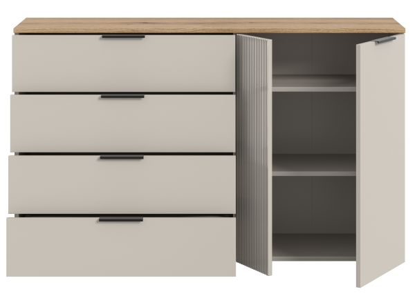 Sideboard Skid in Kaschmir Sand und Evoke Eiche Kommode 140 x 86 cm