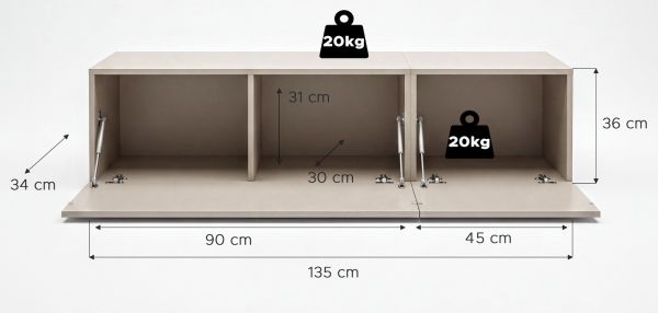 TV-Lowboard Nexus in Kaschmir TV Unterteil h�ngend / stehend 135 cm, Soft-Close