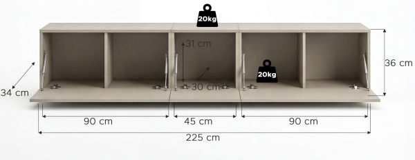 TV-Lowboard Nexus in Kaschmir TV Unterteil h�ngend / stehend 225 cm, Soft-Close
