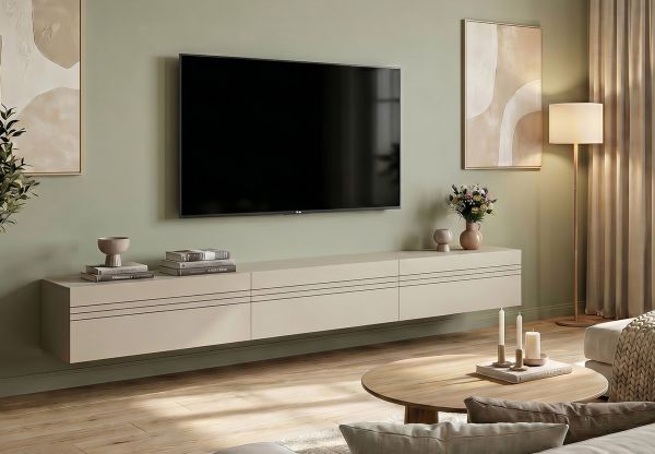 TV-Lowboard Nexus in Kaschmir XL TV Unterteil h�ngend / stehend 270 cm, Soft-Close