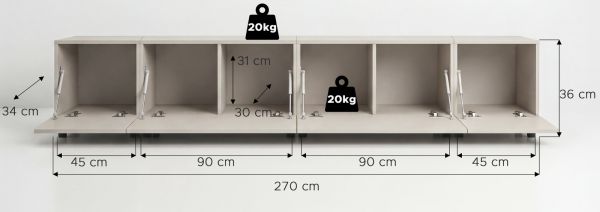 TV-Lowboard Nexus in Kaschmir XL TV Unterteil h�ngend / stehend 270 cm, Soft-Close
