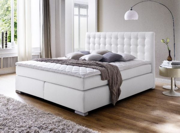 Boxspringbett Isabelle 200 x 200 cm Leder Optik wei� Taschenfederkern Matratze