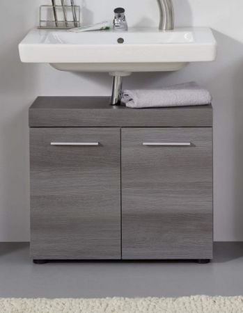 Badezimmer Waschbeckenunterschrank Pebble in Sardegna grau Rauchsilber Badschrank 2-t�rig 58 x 57 cm