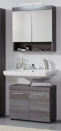 Badezimmer Waschbeckenunterschrank Pebble in Sardegna grau Rauchsilber Badschrank 2-t�rig 58 x 57 cm