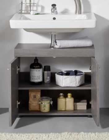 Badezimmer Waschbeckenunterschrank Pebble in Sardegna grau Rauchsilber Badschrank 2-t�rig 58 x 57 cm