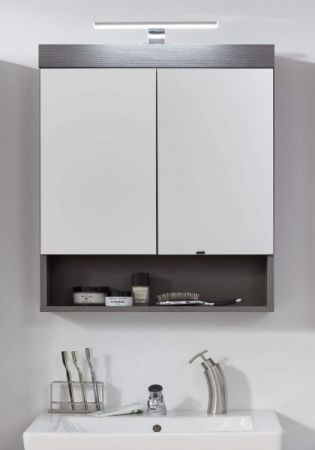 Badezimmer Spiegelschrank Pebble in Sardegna grau Rauchsilber Badschrank 2-t�rig 58 x 75 cm
