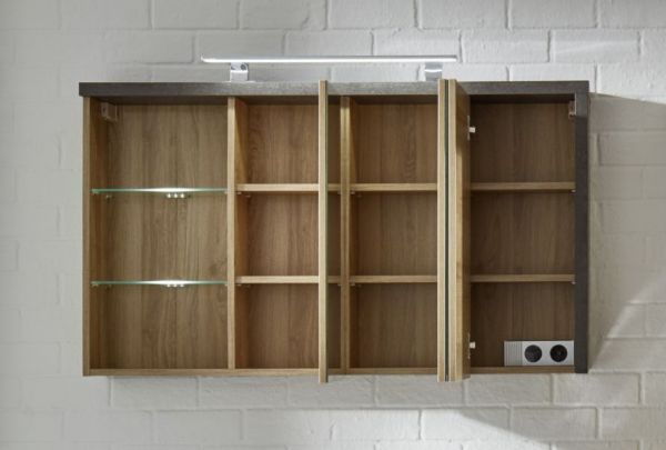Badezimmer: Spiegelschrank Bay Eiche Riviera, Beton grau (123x71 cm)