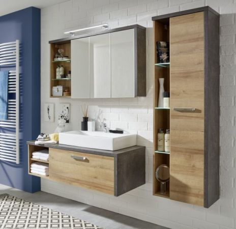 Badezimmer: Spiegelschrank Bay Eiche Riviera, Beton grau (123x71 cm)