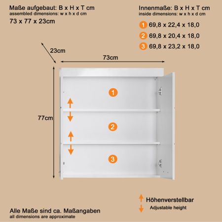 Bad H�ngeschrank Adamo in wei� Hochglanz Badschrank 73 x 77 cm
