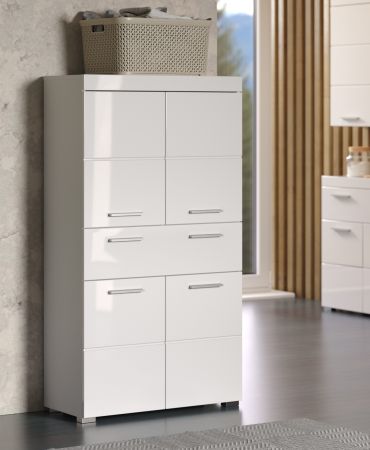 Badezimmer Midischrank Adamo in wei� Hochglanz Badschrank 73 x 132 cm