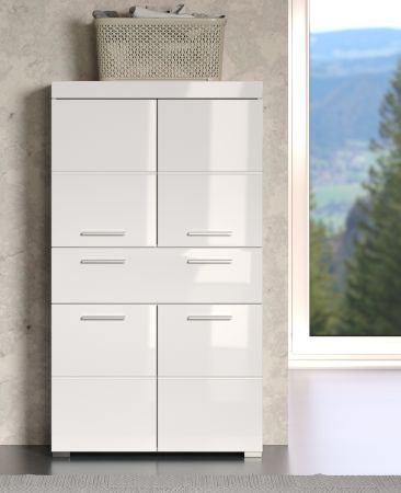 Badezimmer Midischrank Adamo in wei� Hochglanz Badschrank 73 x 132 cm