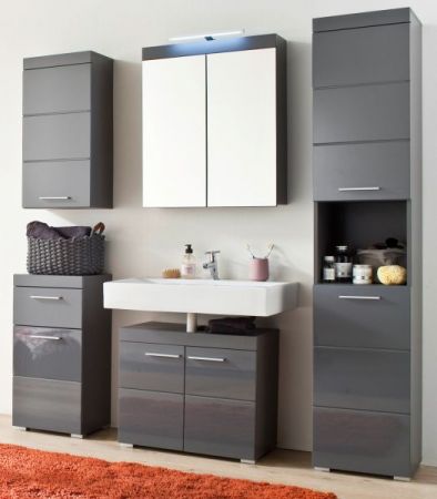Badezimmer Badm�bel Set Adamo in grau Hochglanz Badkombination 5-teilig 163 x 190 cm
