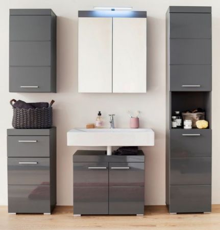 Badezimmer Badm�bel Set Adamo in grau Hochglanz Badkombination 5-teilig 163 x 190 cm