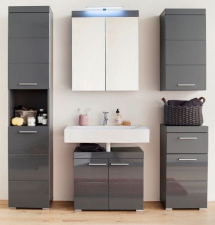Badezimmer Badm�bel Set Adamo in grau Hochglanz Badkombination 5-teilig 163 x 190 cm