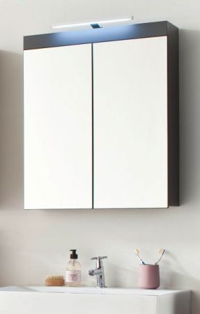 Badezimmer Spiegelschrank Adamo in grau Hochglanz 2-t�rig inklusive Beleuchtung 60 x 77 cm