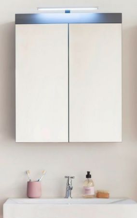 Badezimmer Spiegelschrank Adamo in grau Hochglanz 2-t�rig inklusive Beleuchtung 60 x 77 cm