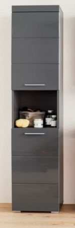 Badezimmer Hochschrank Adamo in grau Hochglanz Badschrank 37 x 190 cm