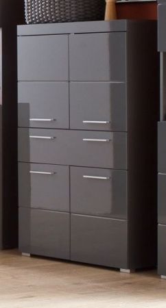 Badezimmer Midischrank Adamo in grau Hochglanz Badschrank 73 x 132 cm