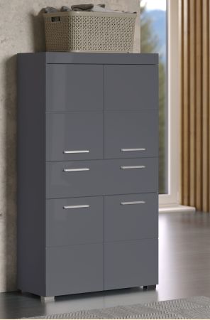 Badezimmer Midischrank Adamo in grau Hochglanz Badschrank 73 x 132 cm