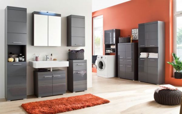 Bad H�ngeschrank Adamo in grau Hochglanz Badschrank 37 x 77 cm
