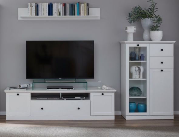 Wohnwand Milla 3-teilig in wei� Landhaus Schrankwand 273 x 196 cm