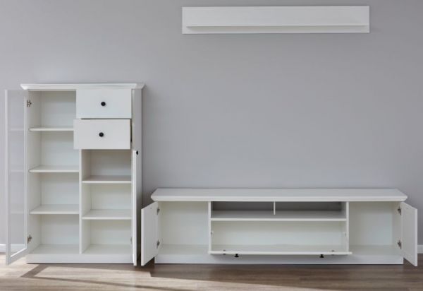 Wohnwand Milla 3-teilig in wei� Landhaus Schrankwand 273 x 196 cm