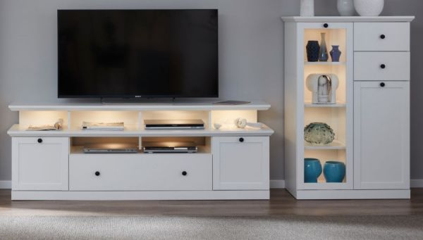 Wohnwand Milla 3-teilig in wei� Landhaus Schrankwand 273 x 129 cm