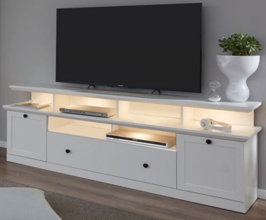 TV-Lowboard Milla in wei� im Landhausstil inklusive Podest 177 x 65 cm Komforth�he