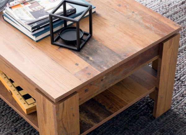 Couchtisch Foundry in Used Wood Altholz Dekor mit Ablage 110 x 65 cm