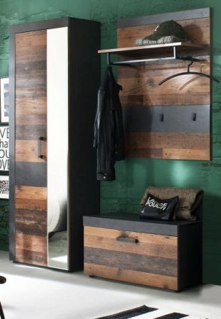 Garderobe Foundry in Old Used Wood mit grau 3-teilig (160 x 192 cm)