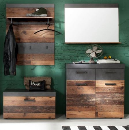 Garderobe Foundry in Old Used Wood mit grau 4-teilig (185 x 192 cm)