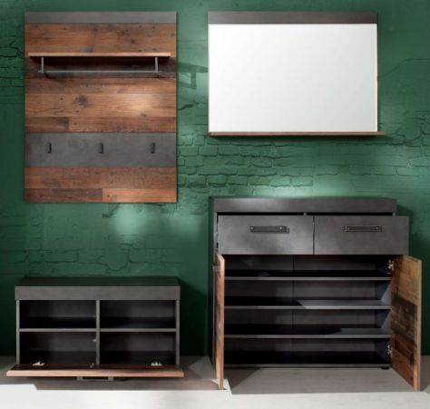 Garderobe Foundry in Old Used Wood mit grau 4-teilig (185 x 192 cm)