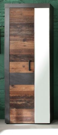 Garderobenschrank Foundry in Used Wood Shabby mit Matera grau Schuhschrank 65 x 192 cm