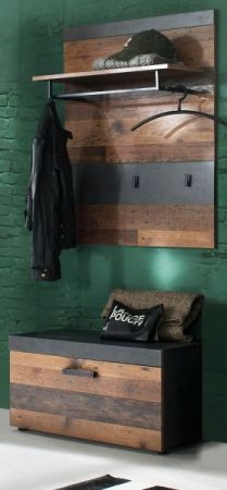 Garderobe Sitzbank Foundry in Used Wood Shabby mit Matera grau Schuhbank 80 x 45 cm