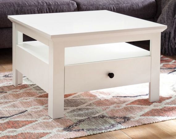 Couchtisch Milla in wei� 70 x 70 cm im Landhausstil mit Schublade
