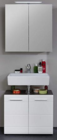 Badezimmer Badm�bel Set Matrix in wei� Hochglanz und Sardegna grau Rauchsilber Badkombination 2-teilig 60 x 182 cm