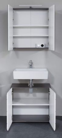 Badezimmer Badm�bel Set Matrix in wei� Hochglanz und Sardegna grau Rauchsilber Badkombination 2-teilig 60 x 182 cm