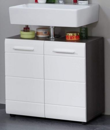 Waschbeckenunterschrank Matrix in wei� Hochglanz und grau, Badschrank 60 x 57 cm