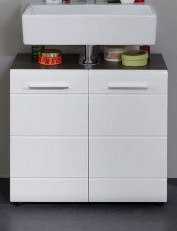 Waschbeckenunterschrank Matrix in wei� Hochglanz und grau, Badschrank 60 x 57 cm