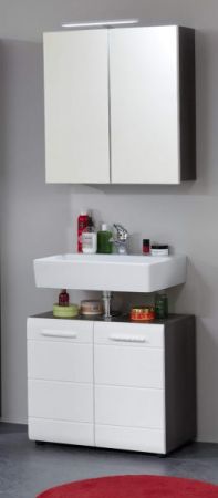 Waschbeckenunterschrank Matrix in wei� Hochglanz und grau, Badschrank 60 x 57 cm