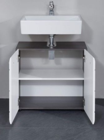 Waschbeckenunterschrank Matrix in wei� Hochglanz und grau, Badschrank 60 x 57 cm