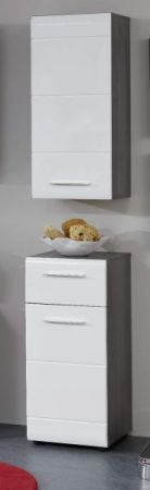 Badezimmer Unterschrank Matrix in wei� Hochglanz und Sardegna grau Rauchsilber 30 x 80 cm
