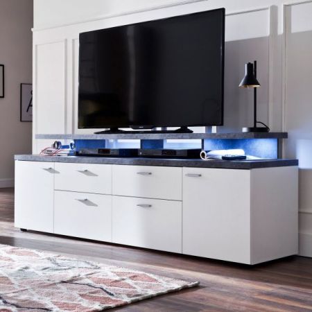 TV-Lowboard Mood in wei� und Stone Design grau Fernsehtisch 180 x 66 cm TV in Komforth�he
