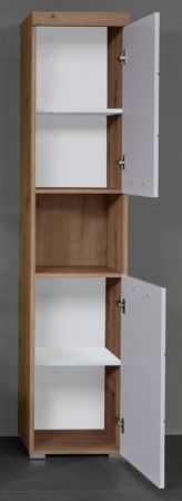Badezimmer Hochschrank Adamo in wei� Hochglanz und Asteiche Badschrank 37 x 190 cm