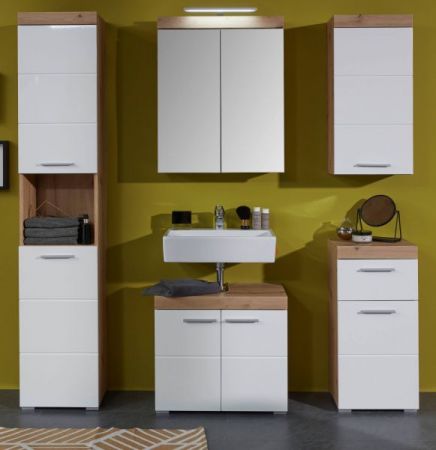 Bad H�ngeschrank Adamo in wei� Hochglanz und Asteiche Badschrank 37 x 77 cm