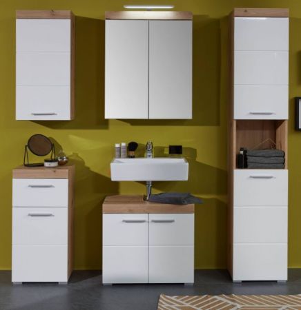 Badezimmer Unterschrank Adamo in wei� Hochglanz und Eiche Asteiche Badschrank 37 x 79 cm