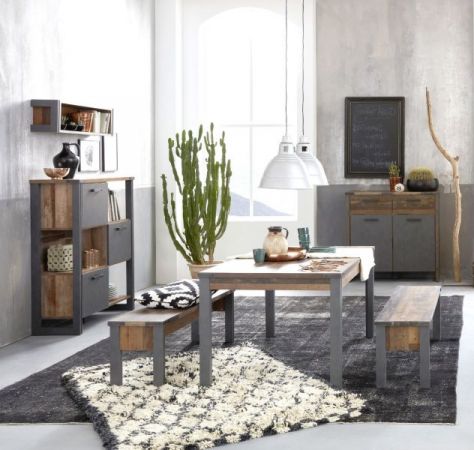 Sitzbank Prime in Old Used Wood Design mit Matera grau Esstisch Bank Shabby Vintage Design 140 x 44 cm