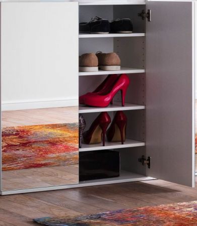 Garderobenschrank mit Spiegel Reflect in wei� mit Spiegelt�ren - Schuhschrank 148 x 191 cm