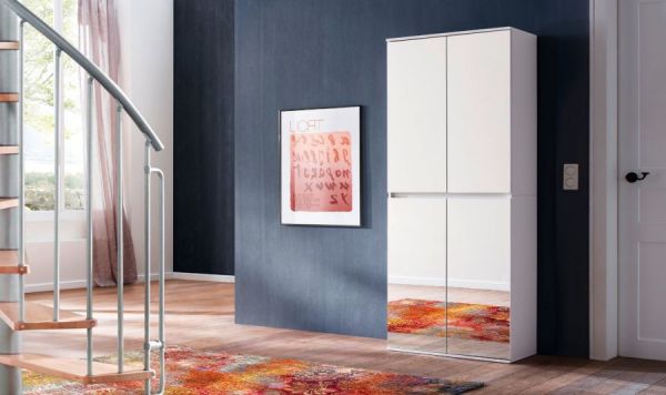 Garderobenschrank mit Spiegel Reflect in wei� mit Spiegelt�ren - Schuhschrank 74 x 191 cm