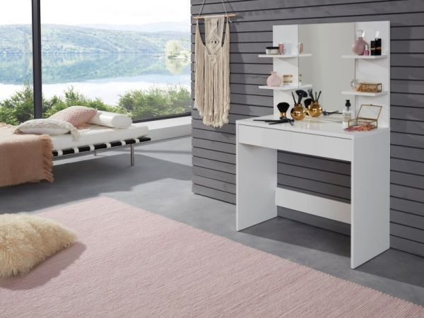 Schminktisch Kalla in wei� 85 x 140 cm mit Schublade und Spiegel